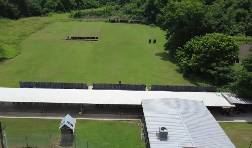 Aerial view of the 100-yard outdoor rifle range at Garland Public Shooting Range