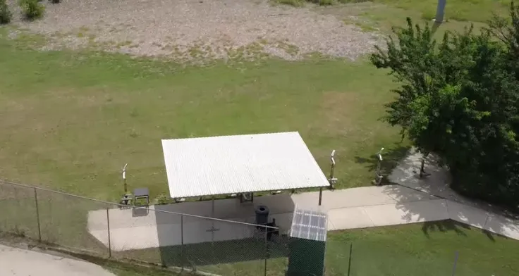 Aerial view of the clay pigeon throwers at Garland Public Shooting Range